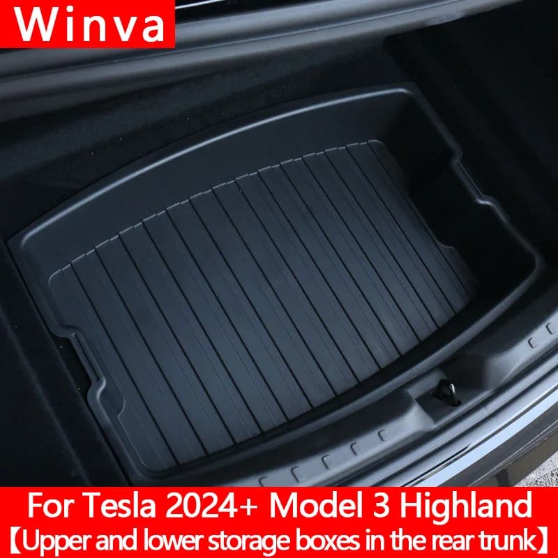 Per Tesla Nuovo Modello 3 Highland 2024 Tronco Scatola di Immagazzinaggio Doppio Strato Baule Posteriore Organizer Vassoio Parti Auto Baule Posteriore Accessori