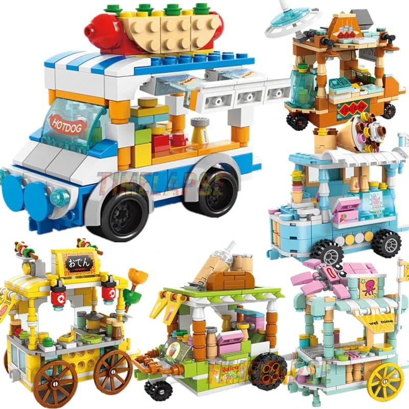 Fai da te architettura gelato negozio di auto Street View Food Building Blocks Kit ragazze mattoni classico modello di film giocattoli per bambini per bambini
