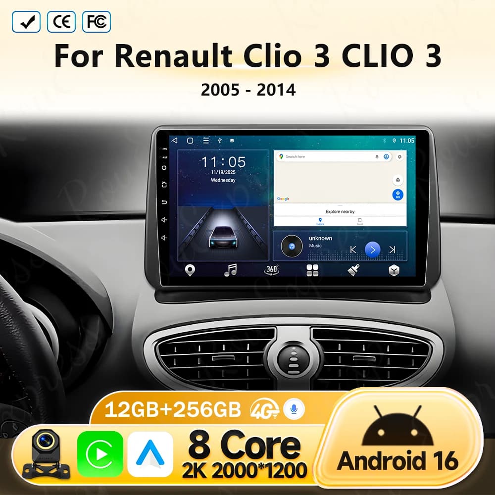 Android 16 Video Player Auto Carplay Car Radio For Renault Clio 3 CLIO 3 2005-2014 Multimedia Navigation GPS Stereo 2din DVD DSP