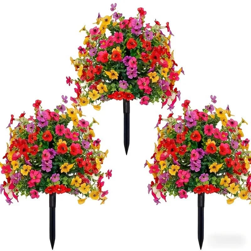 Piante Artificiali Petunie con Supporto a Terra, Fiori Finti per Giardino, Cortile, Fioriera, Portico, Decorazione Interna ed Esterna per la Casa