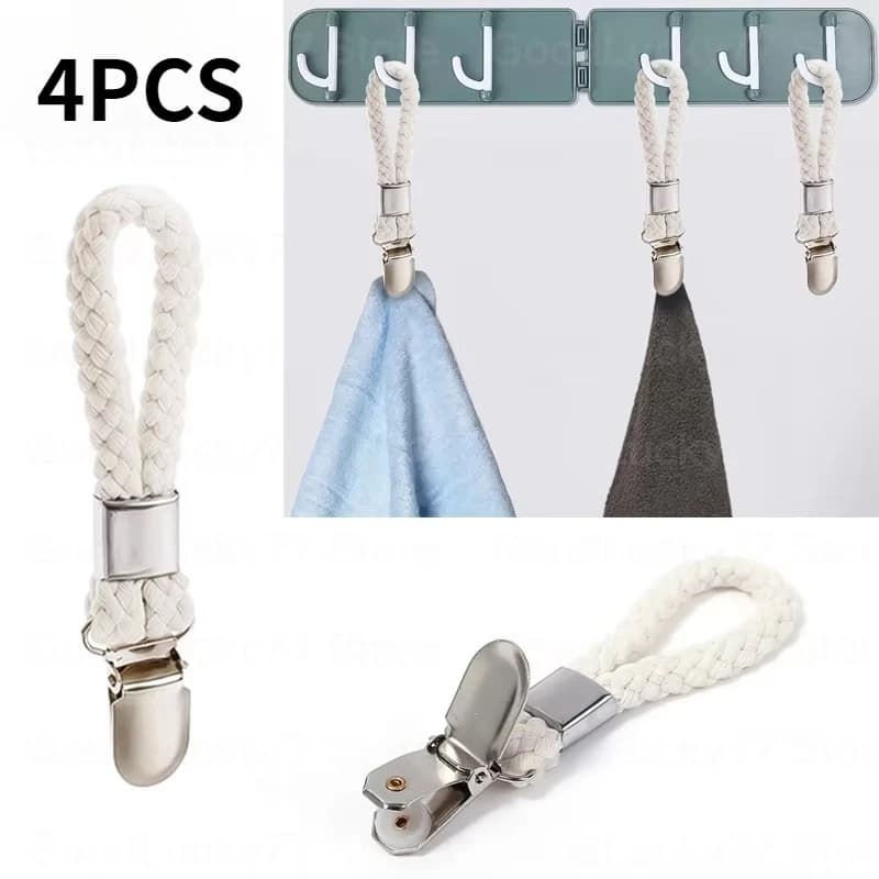1PC Appendiabiti da bagno anello in cotone clip per asciugamano Clip per asciugamano in corda di cotone multiuso Clip in metallo resistente alla ruggine