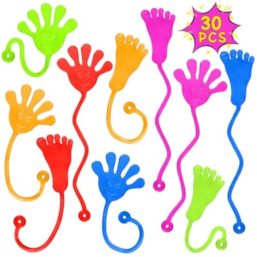 Sticky Hands Bulk 30 PCS Party Favors for 4-8, 8-12 Year Stretchy Sticky Hand Feet Goodie Bags Stuffers for Classroom Prizes En