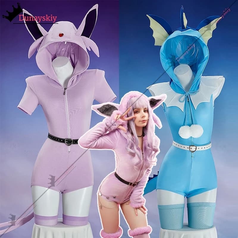Anime Vaporeon Costume Cosplay Estate Tuta da donna sexy con cintura di coda e calzini Abiti di ruolo di Halloween Tuta carina