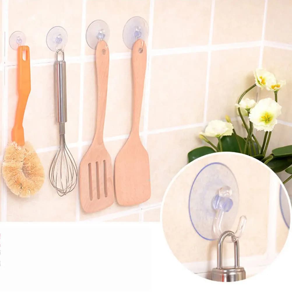 12 Pezzi Ganci a Ventosa Potenti Trasparenti in PP Senza Chiodi per Superfici Lisce, Ganci Versatili da Parete per Cucina e Bagno