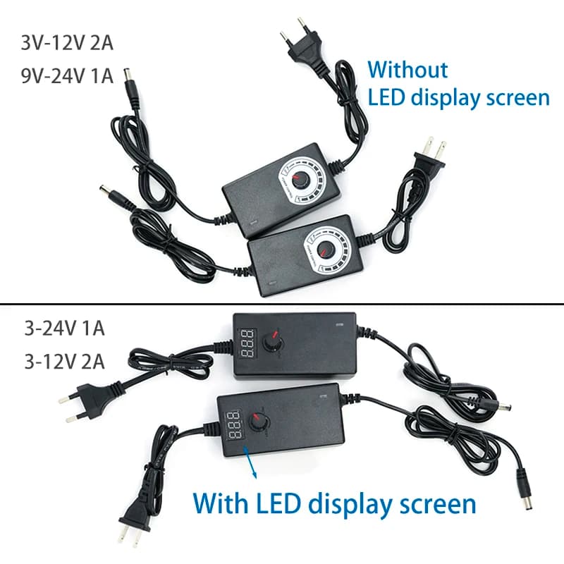 Adattatore di alimentazione regolabile universale da CA 220 V a CC 3 V-24 V 1 A/2 A con display Regolatore di carica con spina USA/UE