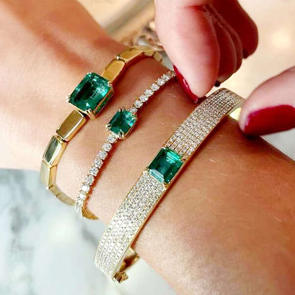 Nuovo braccialetto quadrato ghiacciato alla moda Cubic Zirconia 3MM CZ Catena da tennis Bracciale con ciondolo in pietra verde per le donne Lady Gioielli Hip Hop