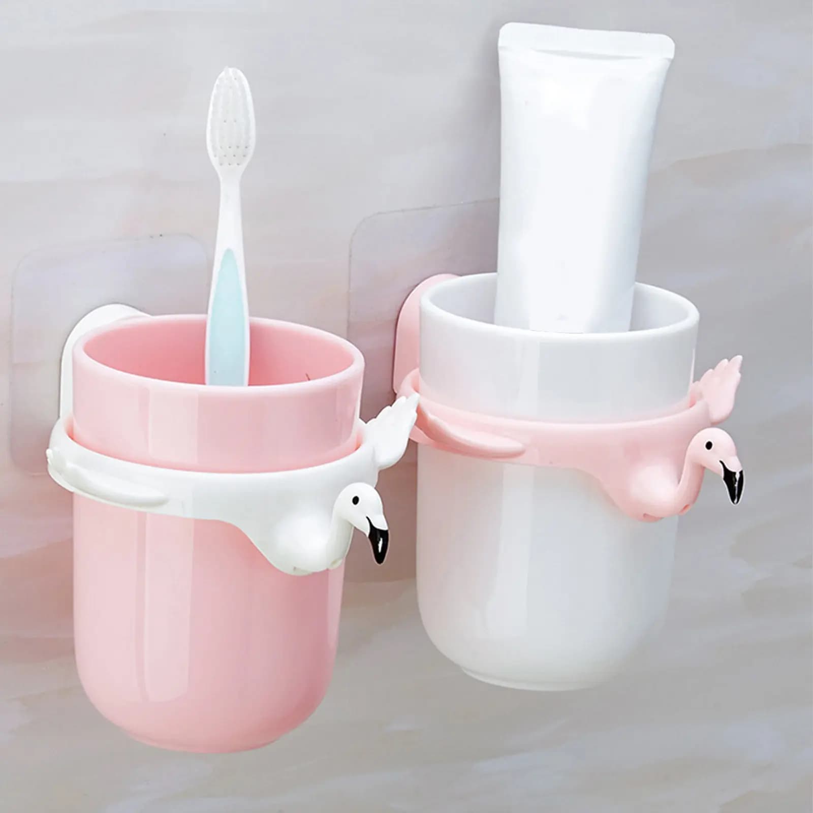 Tazza Portaspazzolino Flamingo con Design da Parete, Tazza per Gargarismo, Tazza per Denti, Decorazione Bagno, Portaoggetti, Rosa, Plastica Premium
