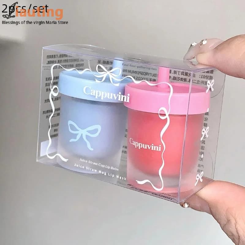 1/2 pezzi tazza di succo idratante maschera per labbra idratante schiarente linee labbra fruttato trucco solido balsamo per labbra colorato gelatina gloss trucco