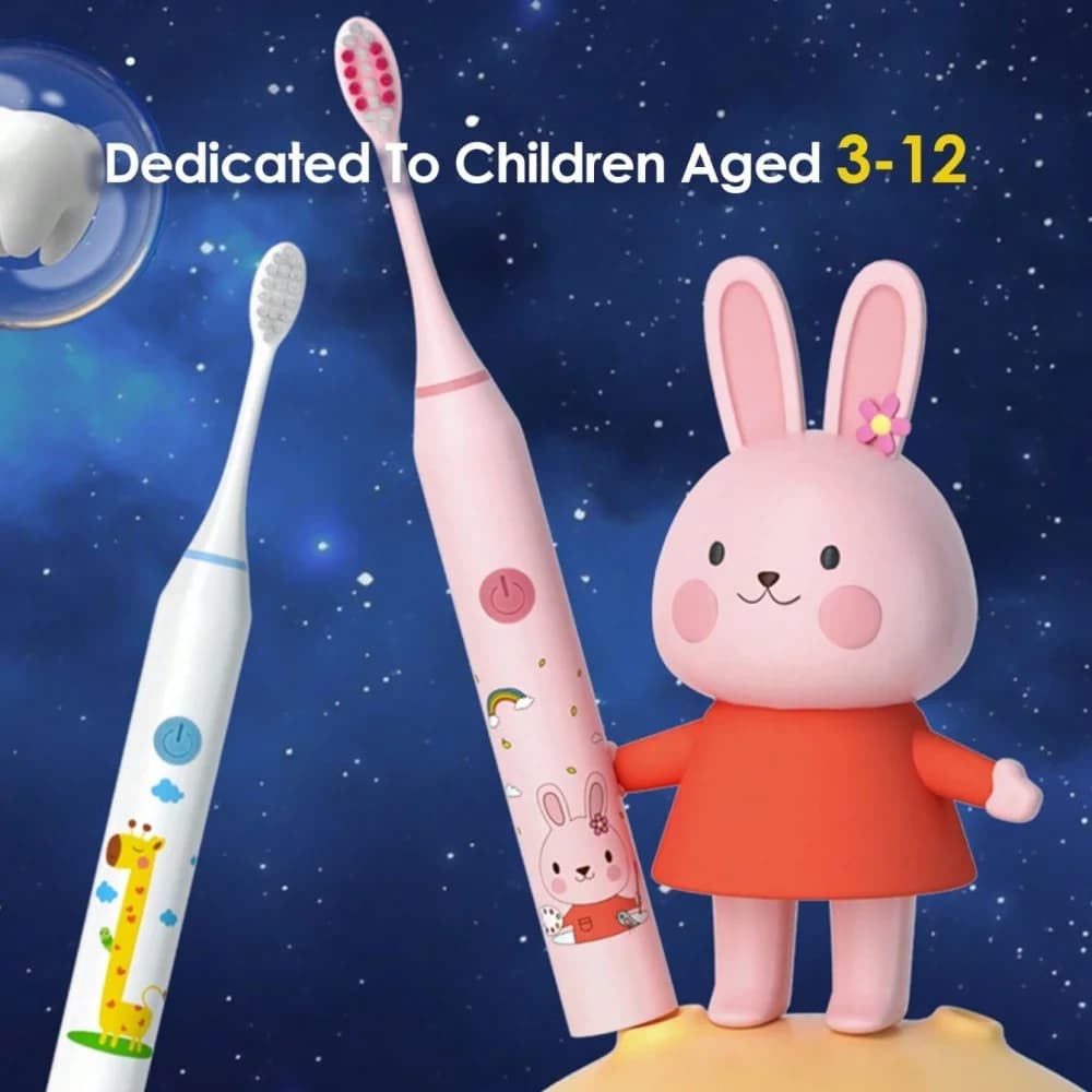 Spazzolino Elettrico per Bambini a Cartoni Animati con Testina Sostituibile, Ultrasonico, Impermeabile IPX7, Ricaricabile, Spazzolino Sonico
