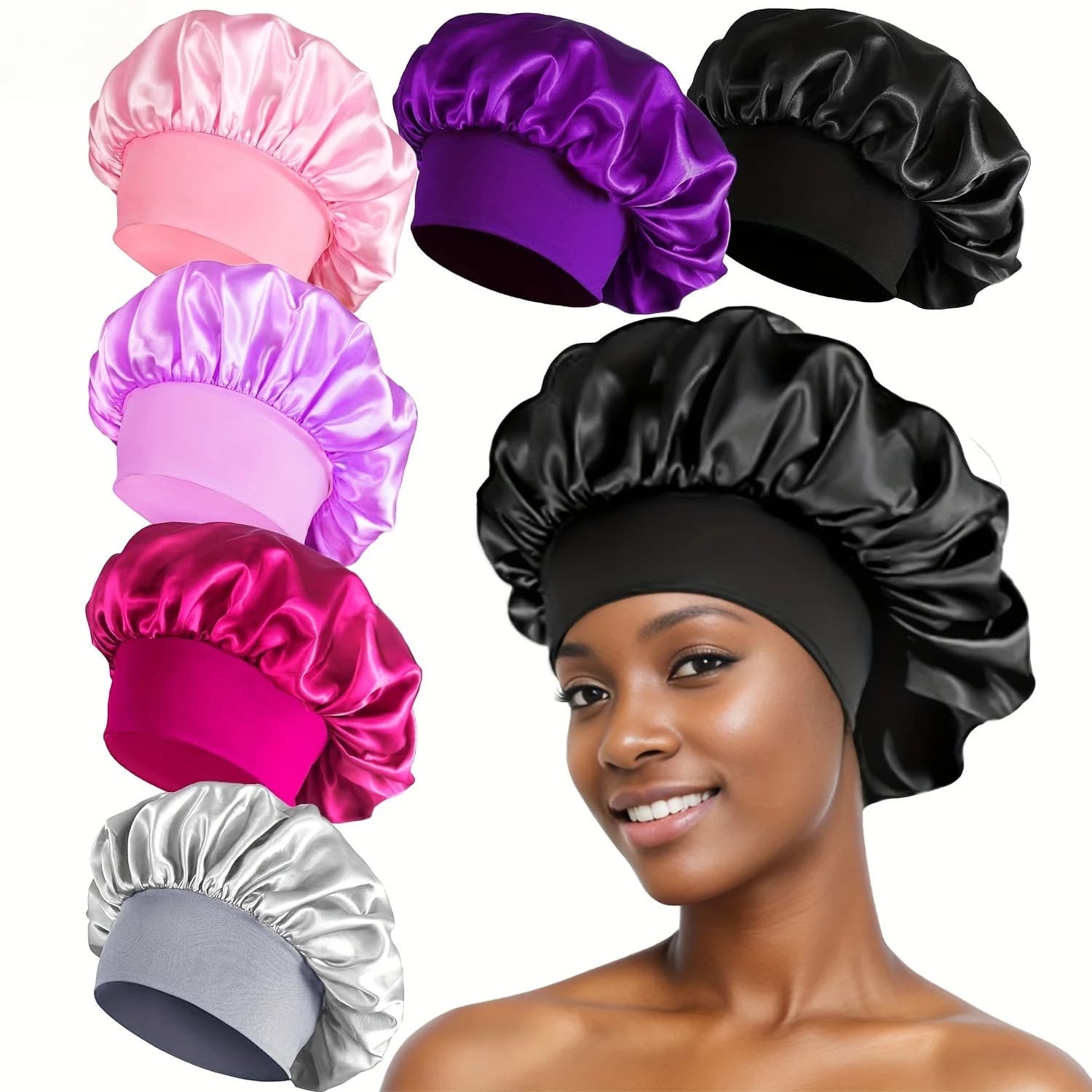 Cofano per capelli in raso di seta per dormire, cofani per dormire per donna Cuffia per dormire a fascia larga e morbida per trecce di capelli ricci