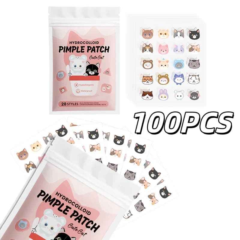 100 pieces of cute cat-shaped pimple patches, water resistant and sweat resistant, suitable for all skin types