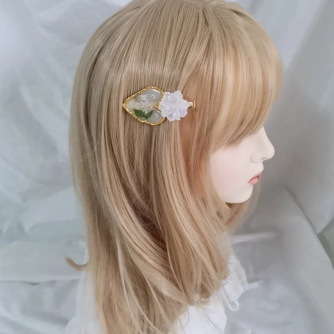 3174 Commercio all'ingrosso 1/5/10 pz Esemplare di Pianta Fiore Secco Clip di Capelli Duckbill Clip Cuore Delicato Stile Retro Fiore Accessorio Dei Capelli