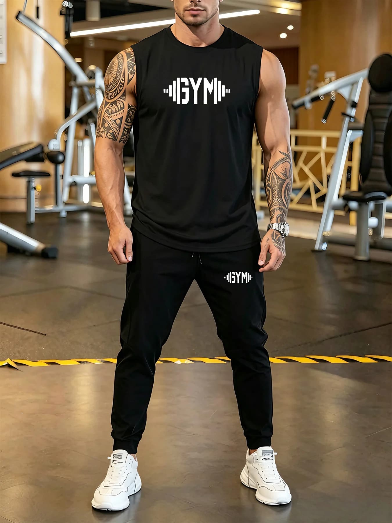 2026 Men's Round Neck T-shirt Sports Pants Printed T-shirt 2-piece Set Home Outdoor Leisure Sportswear