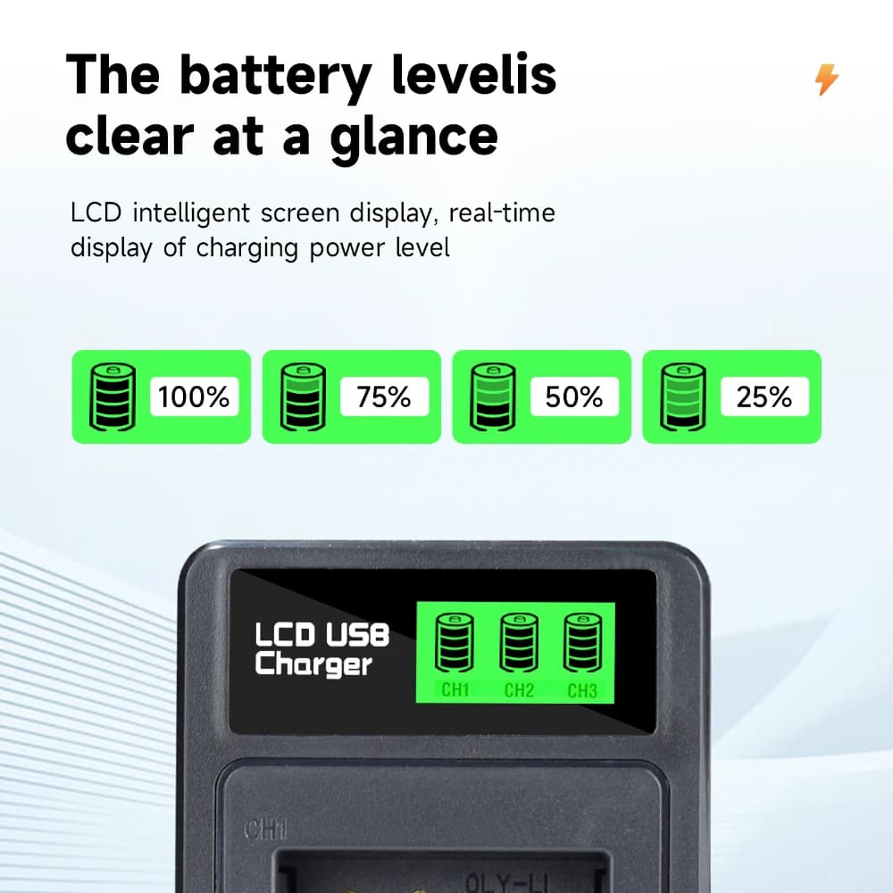 1800mAh Battery for Olympus Li-90B Li-92B Tough TG-7 TG-5 TG-6 TG-4 Battery for Ricoh DB-110 GR III GR IIIX + 3 Slots Charger