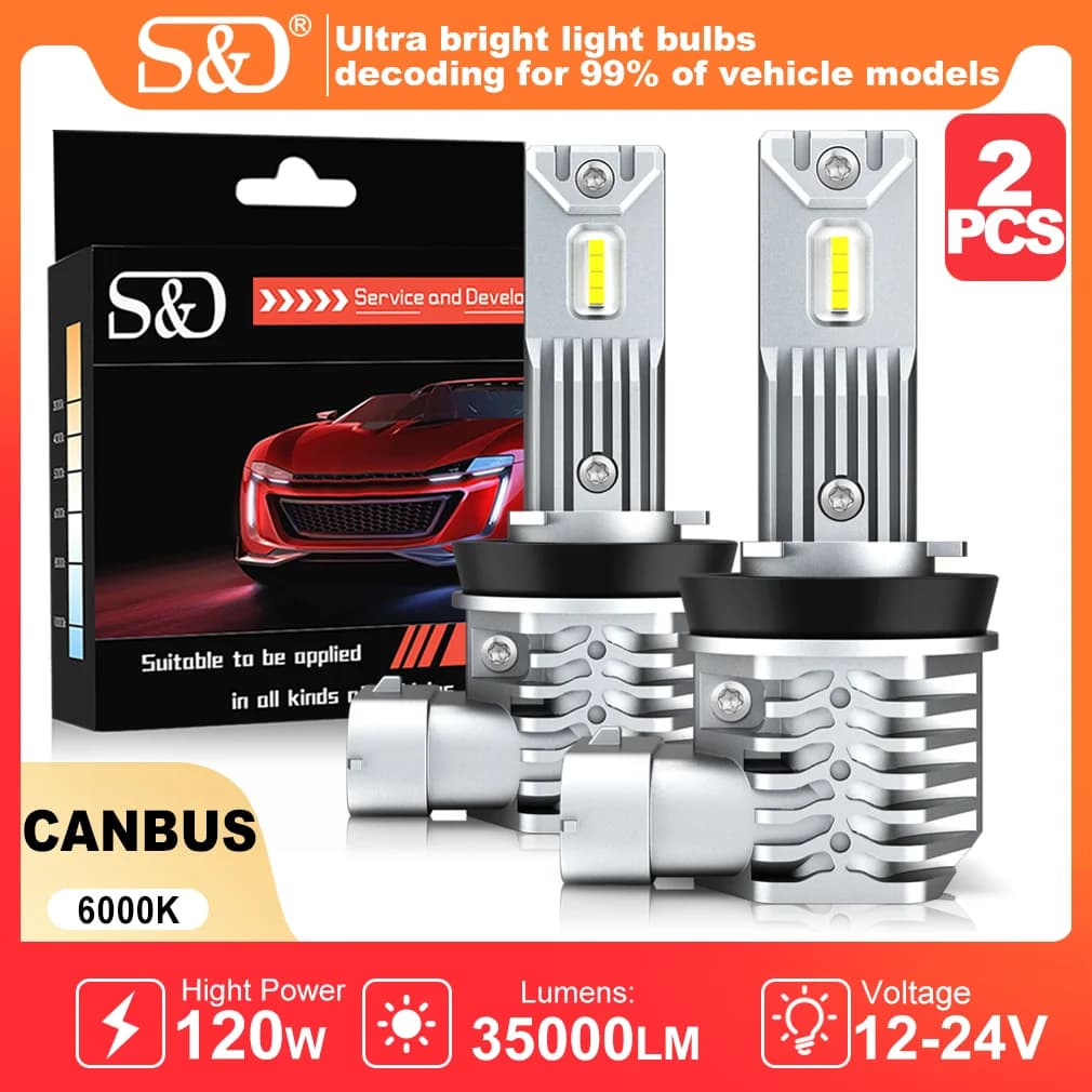 S&D 2 Pezzi CANBUS H8 H11 Lampadine LED Fendinebbia 9005 HB3 9006 HB4 6000K Luci Diurne a LED per Auto Faro Anteriore 35000LM 120W