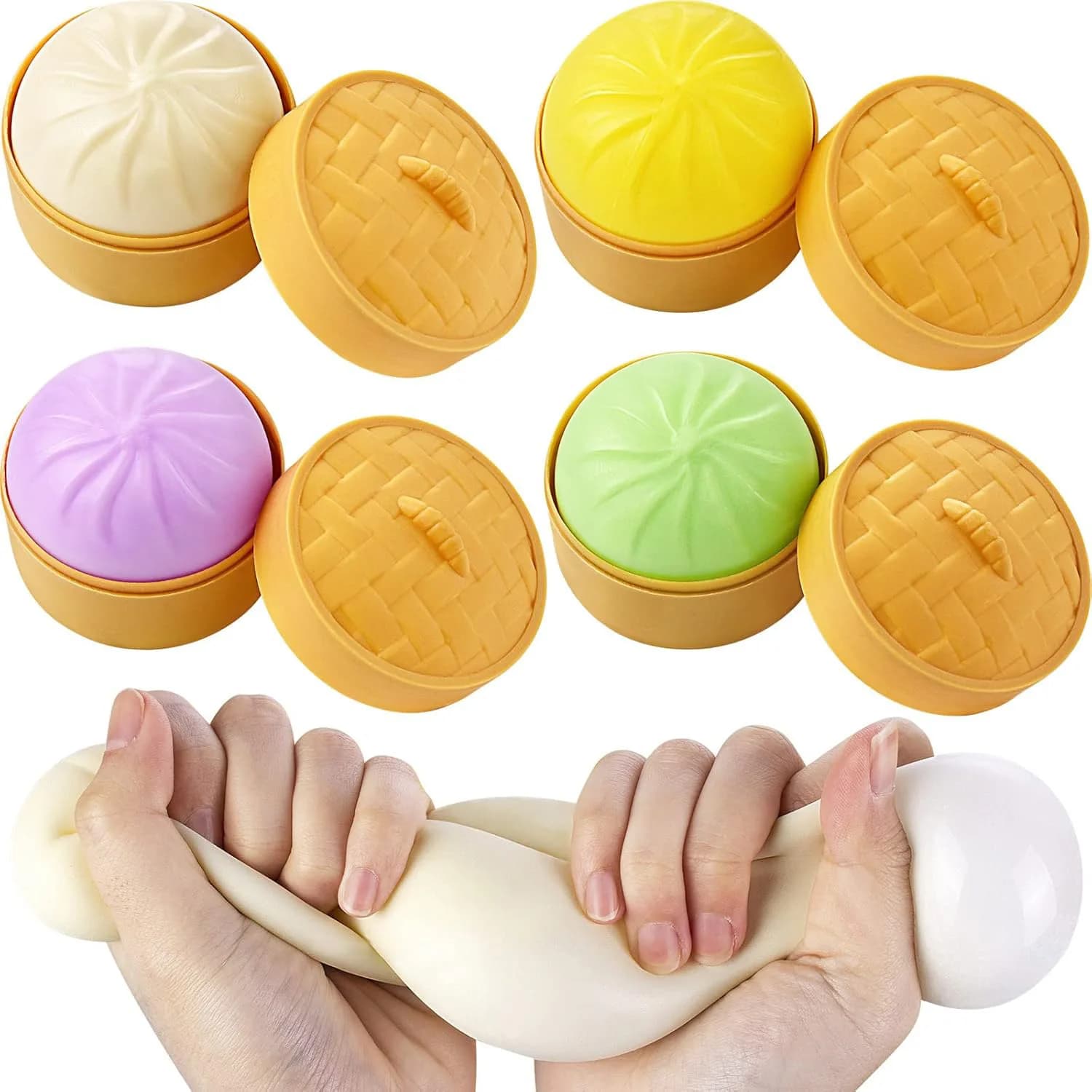 Palline Antistress Colorate a Forma di Raviolo, Giocattolo Sensoriale da Spremere, Pallina Antistress a Forma di Pane con Vaporiera, Giocattolo Elastico da Massaggiare, Regalo