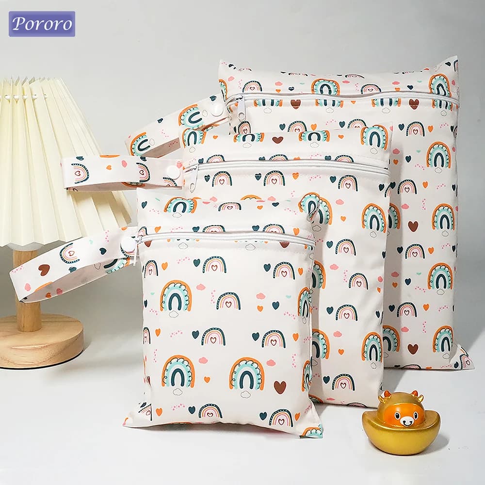 Pororo 3 Waterproof Polyester Diaper Bags, Absorbent Case, Portable Wet Bags for Store Sports Yoga Swimwear