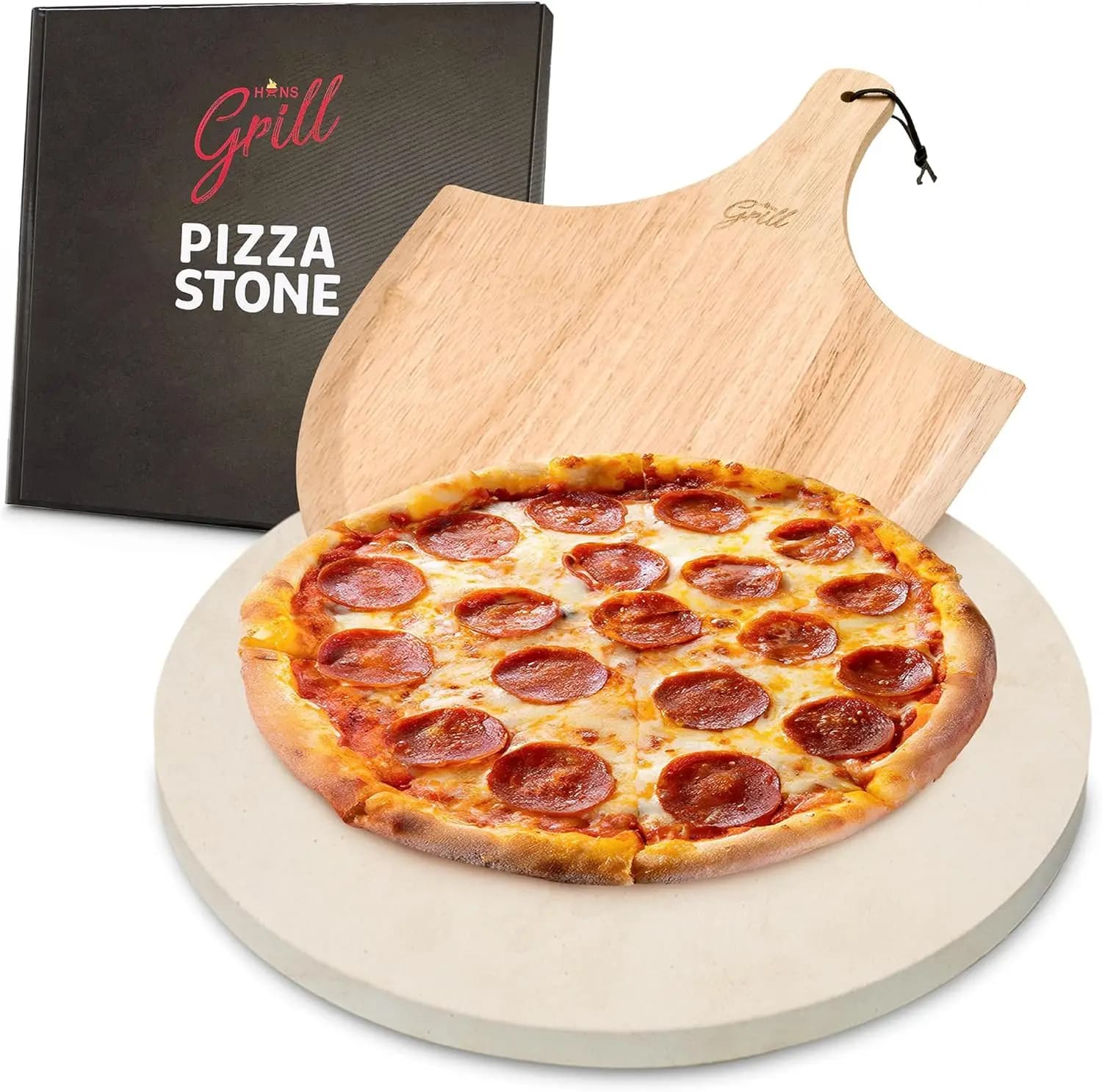 Pietra per Pizza Rotonda da 15 Pollici per Cottura in Forno e Grigliate, Pietra da Cucina in Cordierite Resistente con Paletta in Legno Gratuita