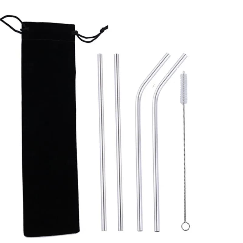 Colorful Metal Stainless Steel Drinking Straw Set, 5Pcs Utensils for Bar Coffee Milk Tea Juice