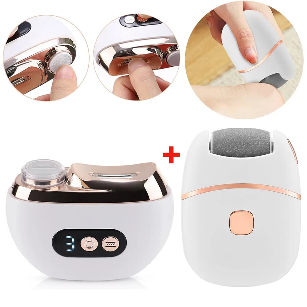Set for the care of hands and feet, automatic electric nail cutters and foot file, professional nail cutters, tools for pedicure and manicure.