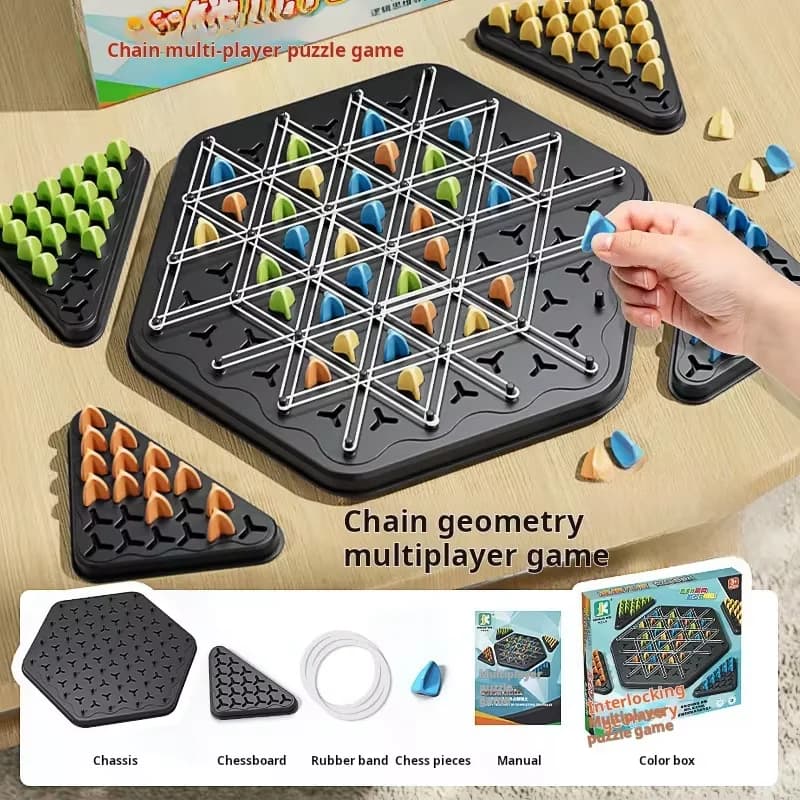 Set di Scacchi Interattivo a Catena Triangolare, Gioco di Battaglia con Elastici, Giocattolo Educativo, Regalo per Feste in Famiglia e Tempo Libero