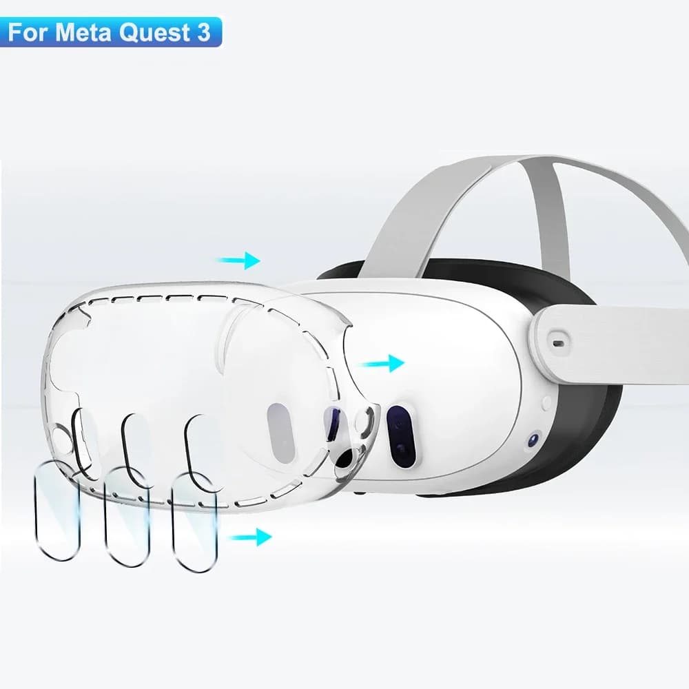 Custodia trasparente per accessori Meta Quest 3, copertura protettiva per cuffie VR, protezione per obiettivo fotocamera, vetro temperato per Quest3