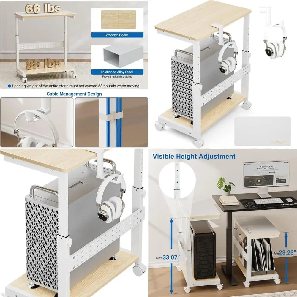 Supporto per computer regolabile a 2 livelli in acero con tappetino per mouse e supporto per cuffie, supporto per PC da scrivania mobile, accessorio da gioco per ufficio domestico