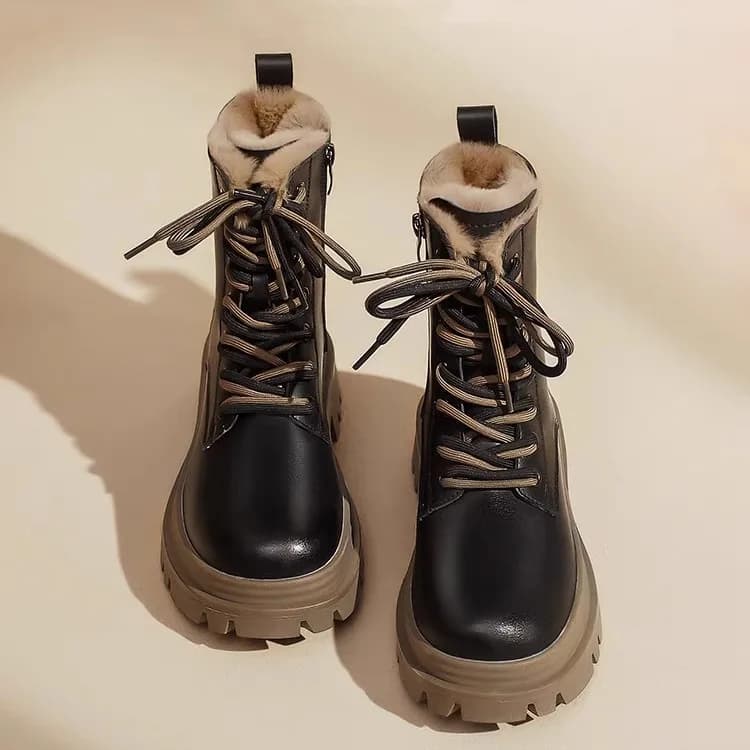 Women's Winter Snow Boots Thickened Booties Fleece Lined Short Booties Thick Bottom Cotton Shoes Black Casual Style