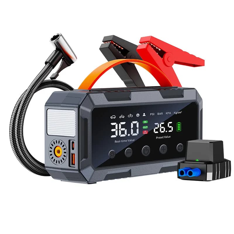 Dual Cylinder Car Motorcycle Jump Starter Air Compressor 1000A 12V Portable Tire Inflator 50L/min Auto Battery Spark