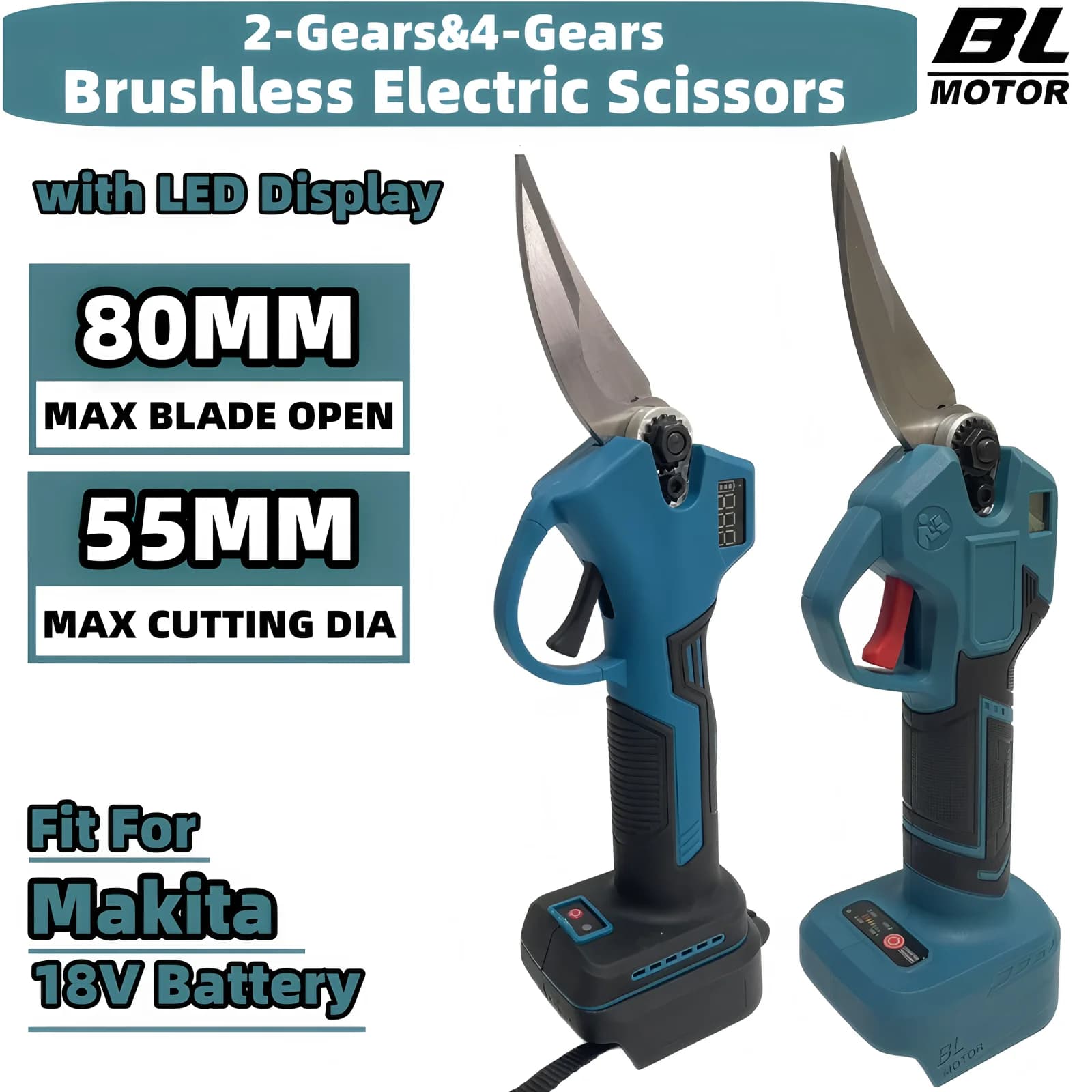 Forbici elettriche senza spazzole da 55 mm Cesoie da potatura a batteria Rami elettrici Taglierina Strumenti di visualizzazione digitale per batteria Makita 18V