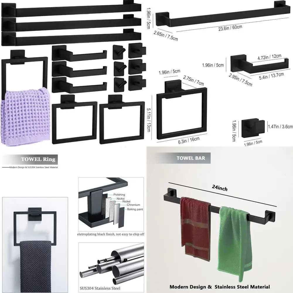 Set portasciugamani da bagno da 24 pollici - 3 portasciugamani, 3 anelli portasciugamani, 3 porta carta igienica, 6 ganci per accappatoio per riporre