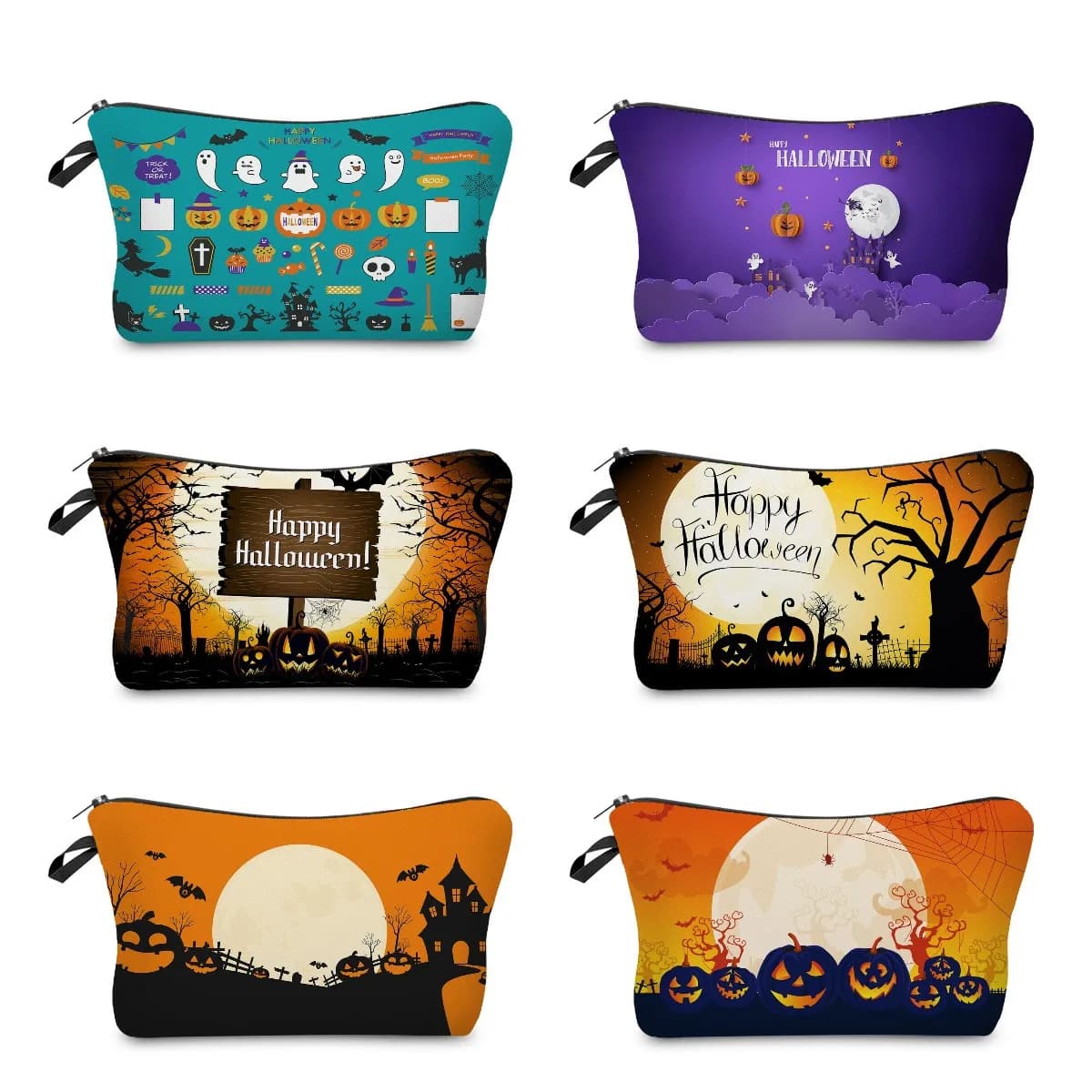 Borsa cosmetica da donna con stampa zucca di Halloween Mini borse per il trucco Kit da toilette di moda organizzatore da viaggio da spiaggia