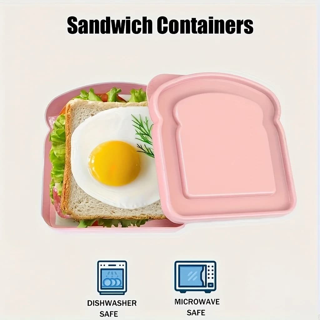 Contenitore per alimenti a forma di toast da 1 pezzo, contenitore per il pranzo in plastica, contenitore per sandwich, adatto per microonde e lavastoviglie, per adulti e famiglie
