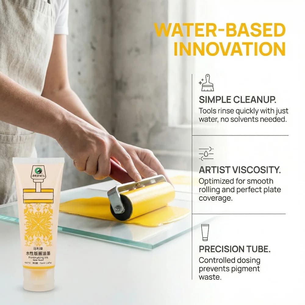 Set di inchiostri per stampa a base d'acqua Marie's da 75 ml per superfici in linoleum, legno e blocchi morbidi, ideale per la stampa su carta e cartone