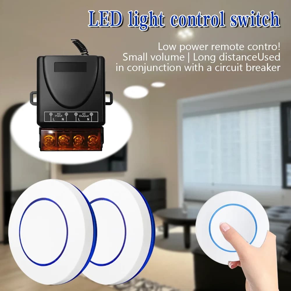 AC 220V Relay Universal Remote Control Switch 433mhz Wireless Switch and On Off Transmitter for Light Lamp Round Button Remote