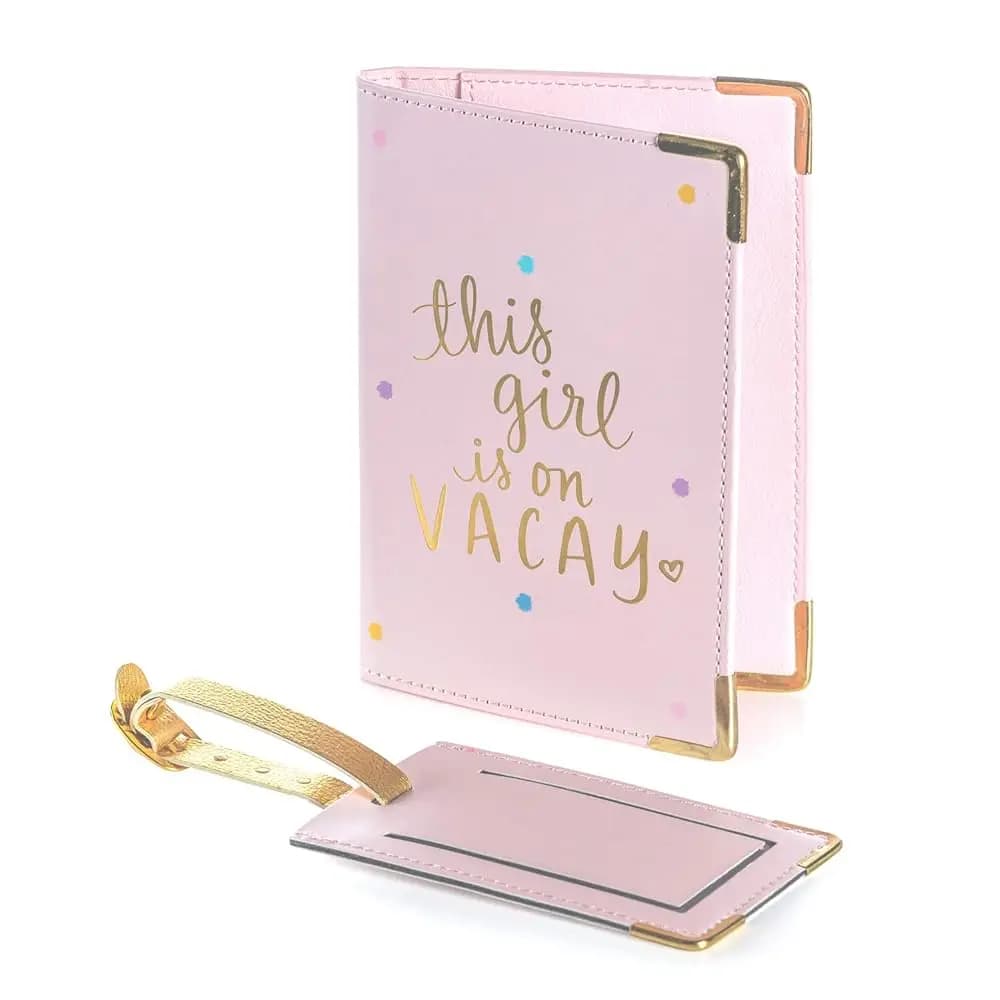 Set porta passaporto e etichetta per bagaglio Eccolo in confezione regalo, formato 6X4, 6x4 rosa