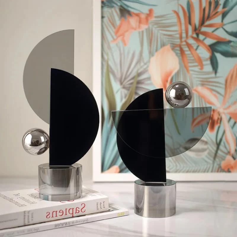 Artigianato in Vetro, Sfere Geometriche Trasparenti in Cristallo Argentato, Semicerchi, Opere d'Arte Astratte, Statuette Decorative per la Casa