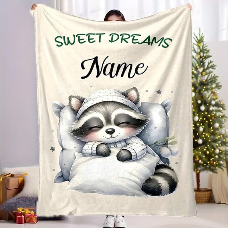 Personalized customized sleeping raccoon pattern blankets,all-season comfortable cover blankets,soft bedspreads，sofa covers