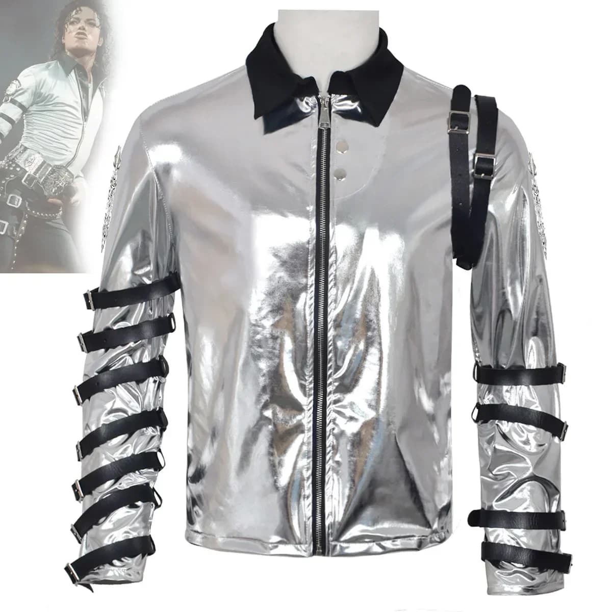 New In Stock Impersonator Michael Jackson Costumes Jacket Tour Silver Bodysuit Jacket Outerwear for Collection Halloween Perform
