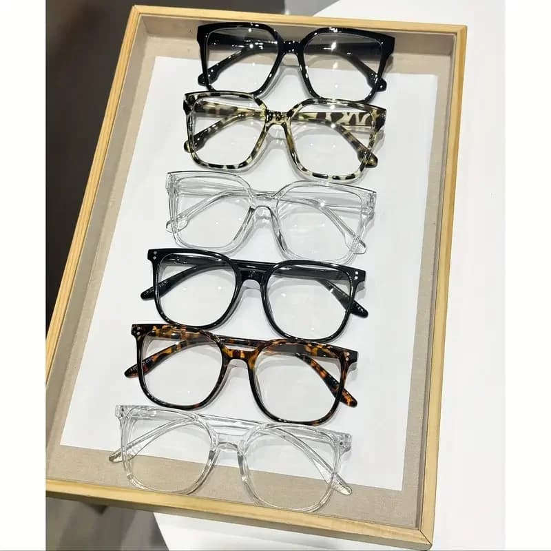Set di occhiali con montatura quadrata alla moda, 6 pezzi, con lenti trasparenti per la protezione contro i danni della luce blu da dispositivi elettronici