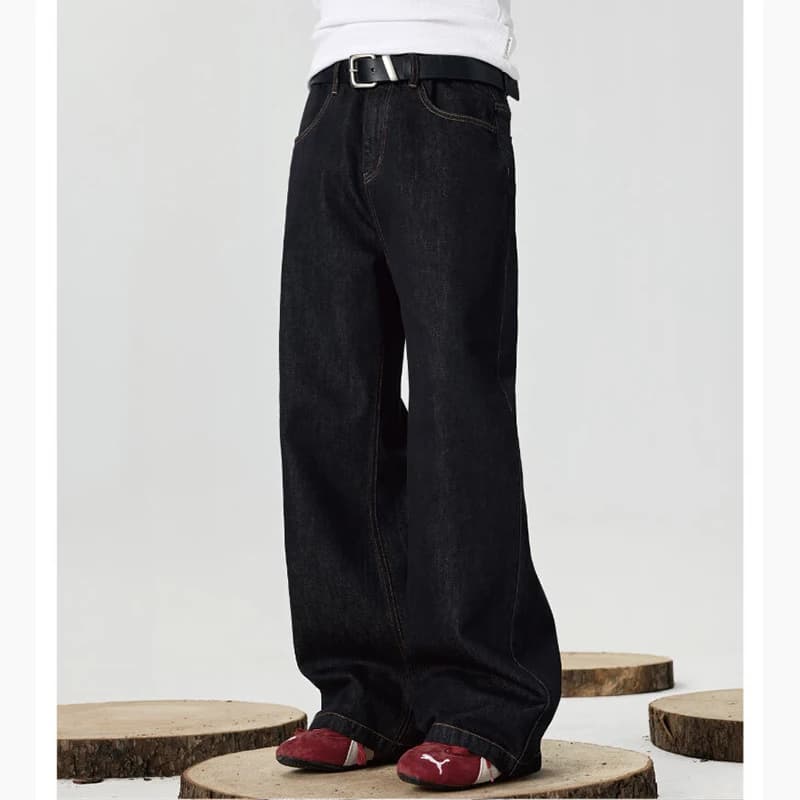 Jeans da uomo vintage in stile americano, neri e blu, alla moda, a gamba dritta, larghi, in denim, comodi per il pendolarismo quotidiano