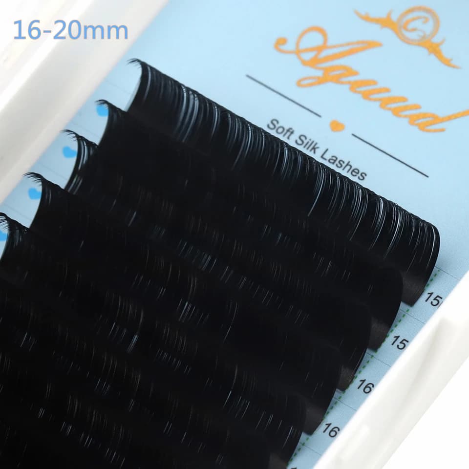 AGUUD 16 file lunghe 16-20mm estensioni ciglia individuali ciglia di seta cashmere nero opaco visone finto ciglia volume russo