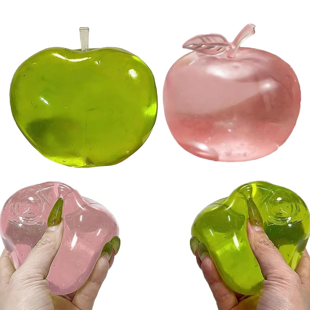 Pallina Antistress Morbida a Forma di Mela Verde, Giocattolo Sensoriale Trasparente a Lenta Risalita per Adulti e Bambini