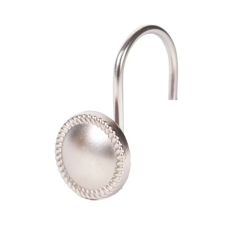 Decorative hooks for rust-resistant shower curtains, set of 12, brushed nickel