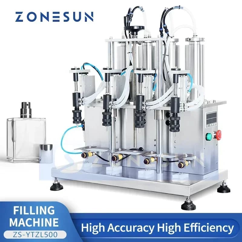 ZONESUN Riempitrice di profumo per bottiglie di acqua liquida sottovuoto semiautomatica da tavolo per cosmetici liquidi ZS-YTZL500
