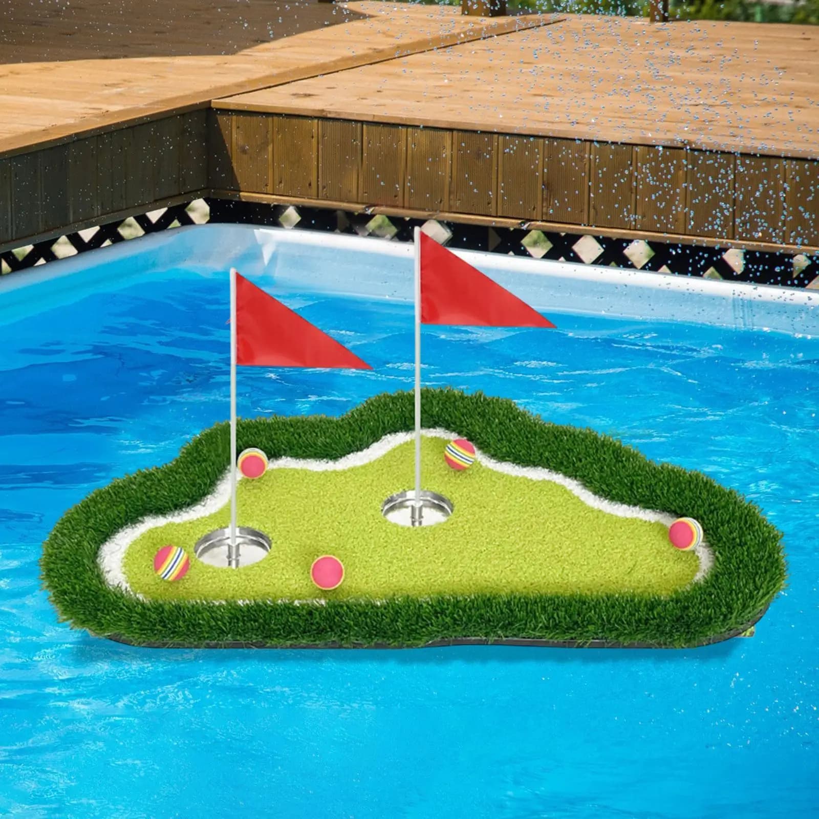 Tappetino da golf galleggiante con palline e bandiere Forniture Tappetino da pratica pieghevole per altalena per giochi all'aperto Cortile Sport acquatici Estate