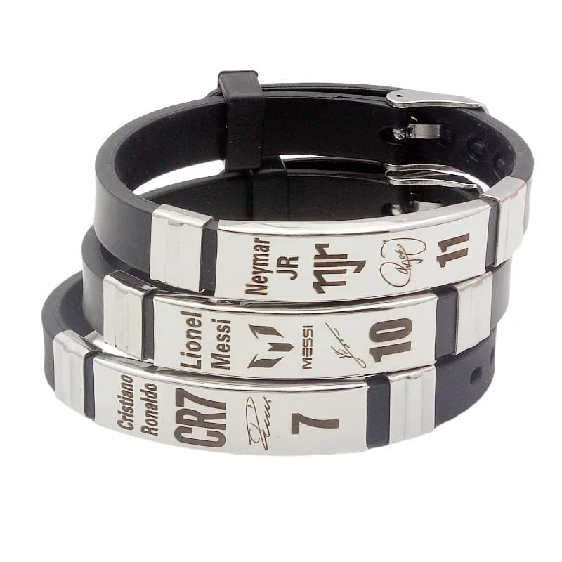 Lionel Messi Cristiano Ronaldo Neymar Football Star Bracciale in silicone in acciaio inossidabile per uomo Ragazzo Accessorio da calcio regalo