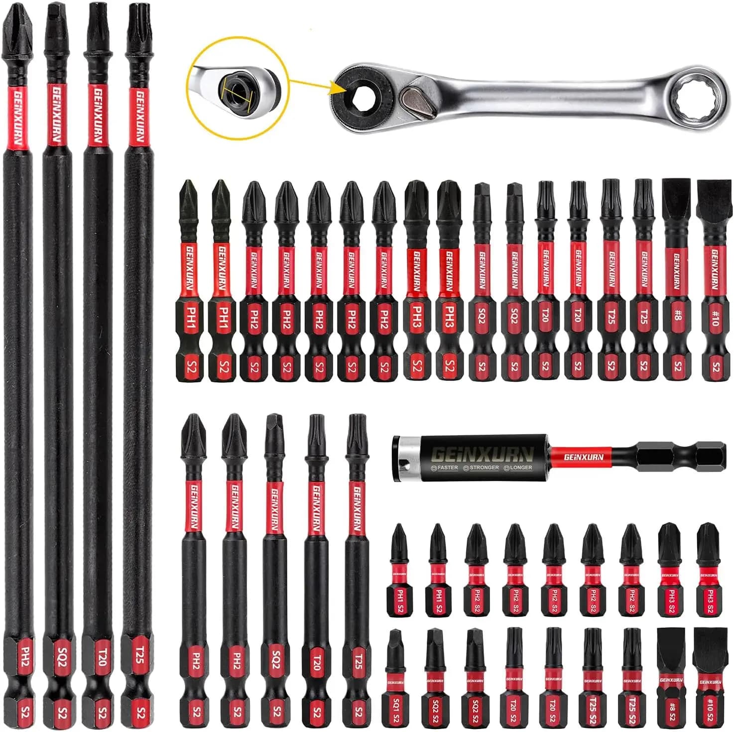 Set di 46 punte magnetiche per cacciavite resistenti agli urti con supporto e chiave, in acciaio legato S2 per utensili elettrici