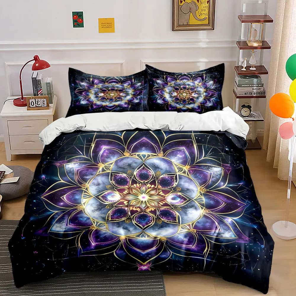 Set di biancheria da letto con copripiumino morbido e confortevole con design Mandala, include 1 copripiumino e 2 federe, idea regalo