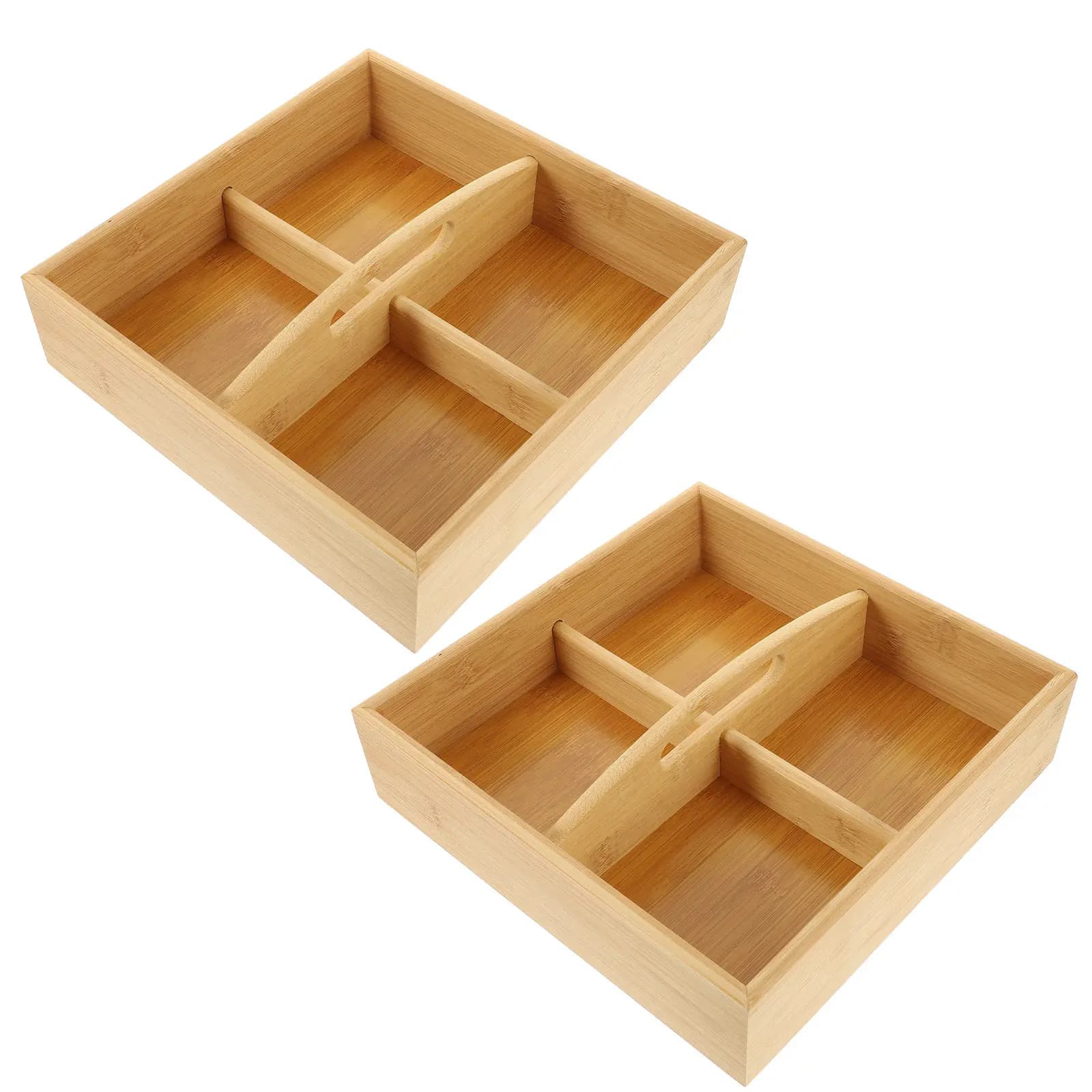 Set di 2 Eleganti Contenitori in Legno da Tavolo con 4 Scomparti per Frutta Secca, Snack, Biscotti e Insalata